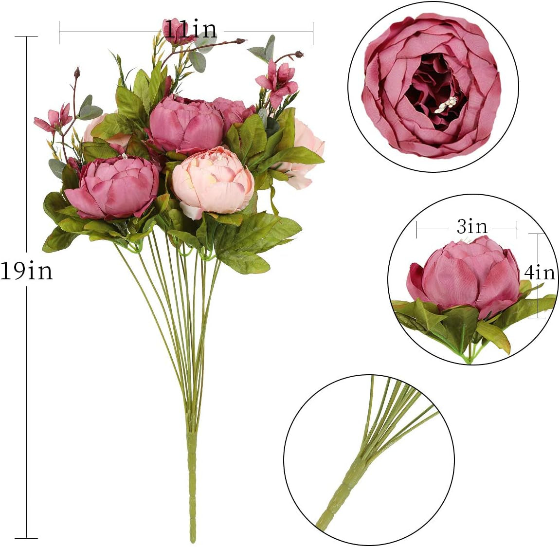 2Pcs Artificial Peony Silk Flowers Bouquet for Wedding Home Garden Party Decoration (New Cameo Brown)