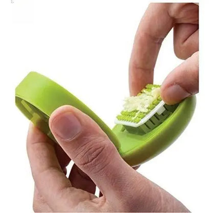 Mini Garlic Chopper and Press with Container, Manual Garlic Mincer Crusher Cutter Grinder, Stainless Steel Blades, Handheld Garlic Slicer Dicer Zoom Tool – Green