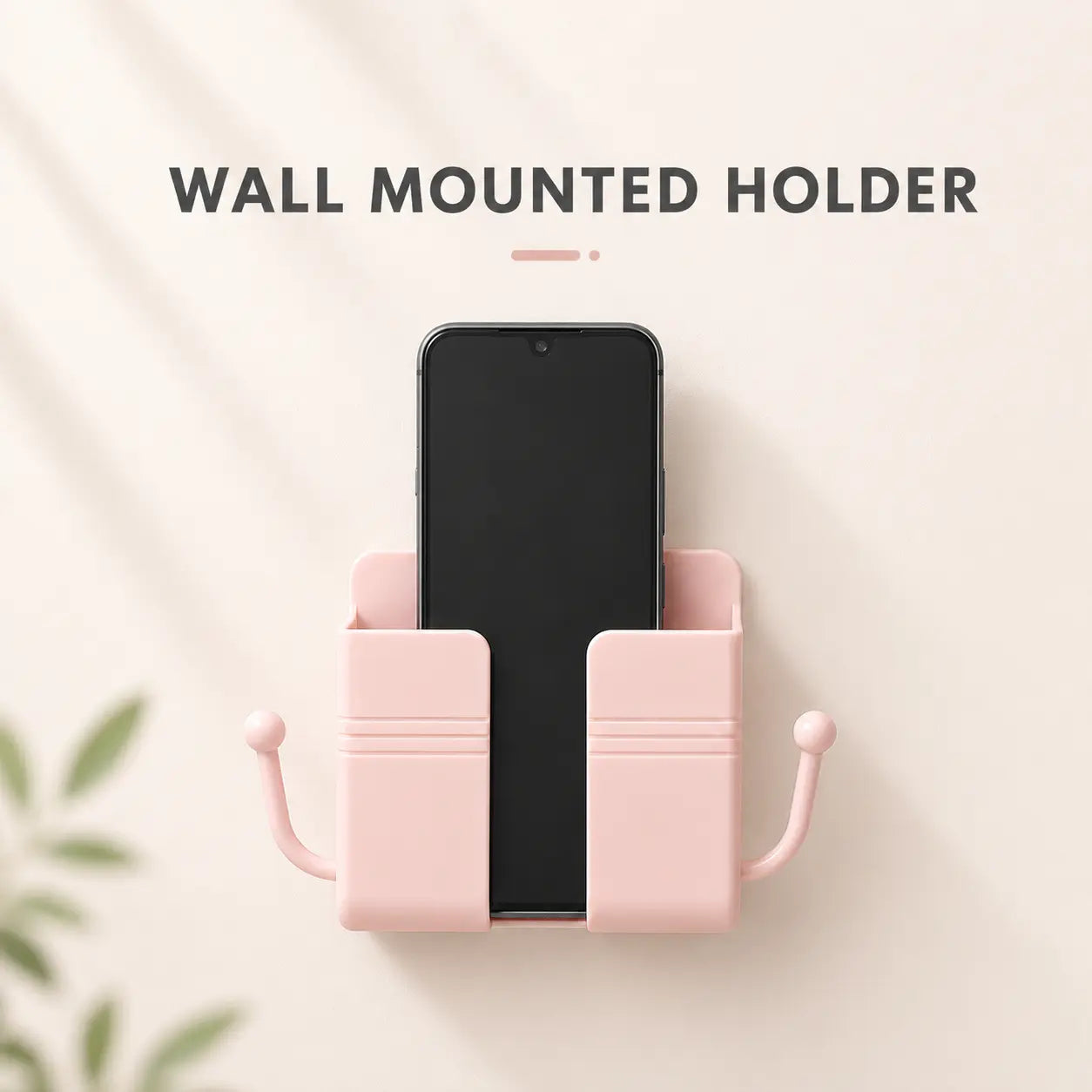 Pink-Self-Adhesive Wall-Mounted Phone Holder & Remote Control Organizer — No-Drill, Multifunctional Wall Storage Rack. Ideal for Bedrooms, Bathrooms, and Kitchens; Holds Mobile Phones (Including While Charging), TV/AC Remotes, Glasses, and Keys.