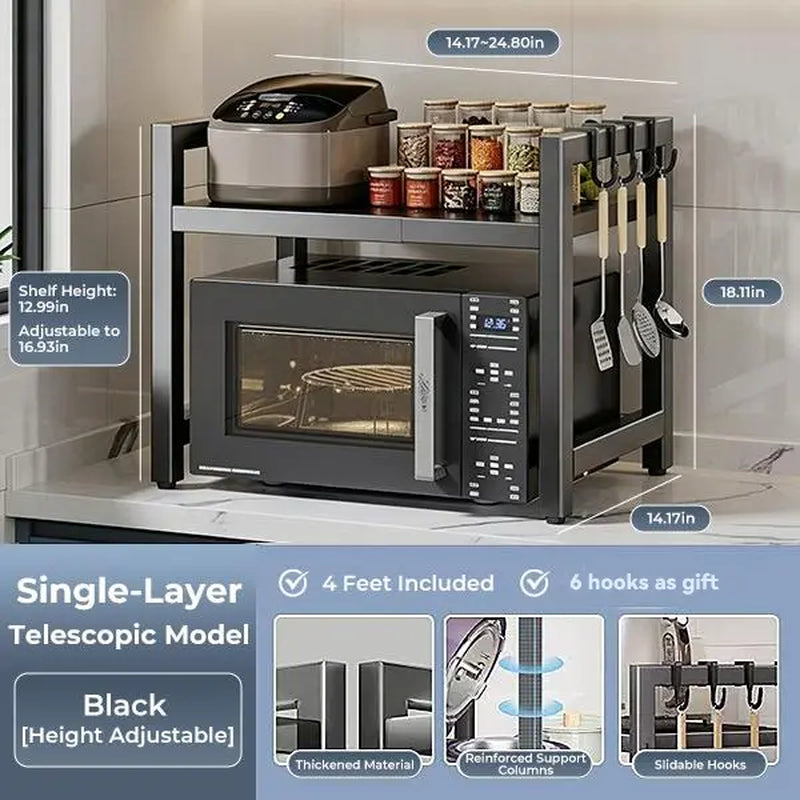 Microwave Rack, Extendable Storage Rack, Double-Layer Kitchen Utensil/Dish Storage for Countertops, Kitchen Organizer Rack