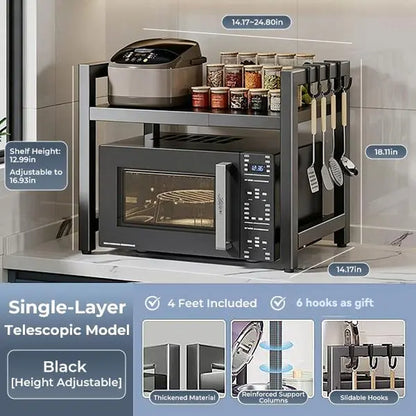 Microwave Rack, Extendable Storage Rack, Double-Layer Kitchen Utensil/Dish Storage for Countertops, Kitchen Organizer Rack