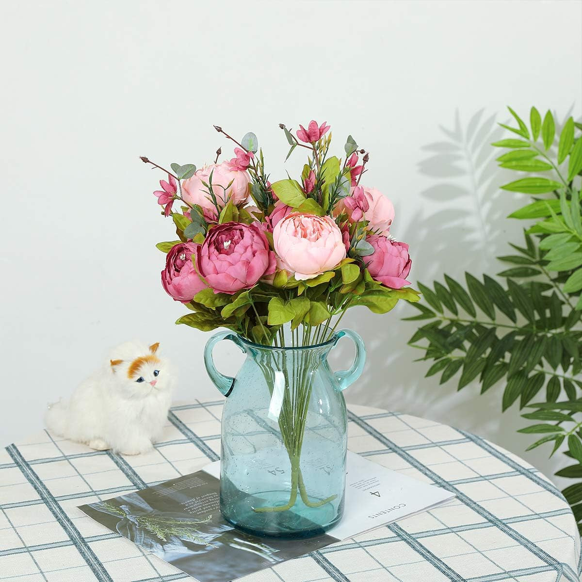 2Pcs Artificial Peony Silk Flowers Bouquet for Wedding Home Garden Party Decoration (New Cameo Brown)
