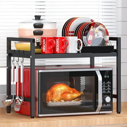 Microwave Rack, Extendable Storage Rack, Double-Layer Kitchen Utensil/Dish Storage for Countertops, Kitchen Organizer Rack