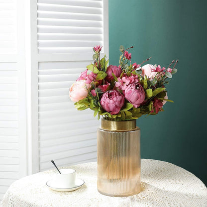 2Pcs Artificial Peony Silk Flowers Bouquet for Wedding Home Garden Party Decoration (New Cameo Brown)