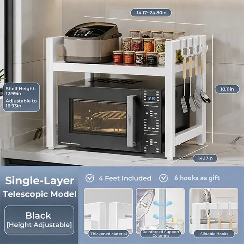 Microwave Rack, Extendable Storage Rack, Double-Layer Kitchen Utensil/Dish Storage for Countertops, Kitchen Organizer Rack
