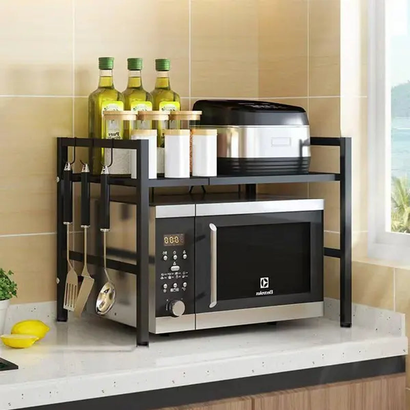 Microwave Rack, Extendable Storage Rack, Double-Layer Kitchen Utensil/Dish Storage for Countertops, Kitchen Organizer Rack
