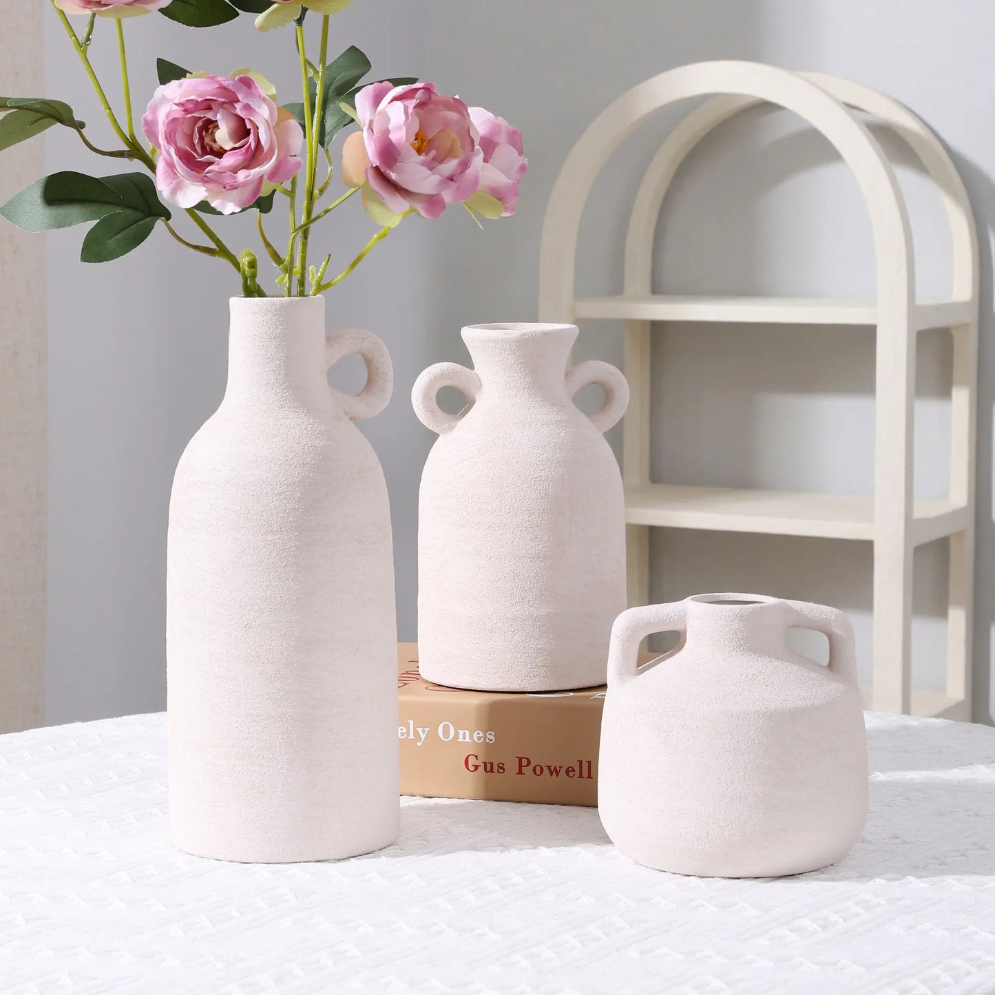Ivydale Ceramic Vase Set, 3Pcs Flower Vases for Modern Boho Farmhouse Decor, Decorative Vases for Pampas Grass & Dried Flowers, Distressed Finish