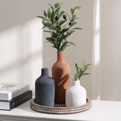 Ivydale Ceramic Vase Set, 3Pcs Flower Vases for Modern Boho Farmhouse Decor, Decorative Vases for Pampas Grass & Dried Flowers, Distressed Finish