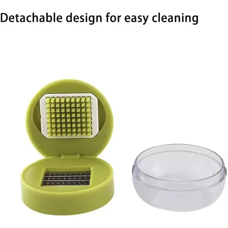 Mini Garlic Chopper and Press with Container, Manual Garlic Mincer Crusher Cutter Grinder, Stainless Steel Blades, Handheld Garlic Slicer Dicer Zoom Tool – Green