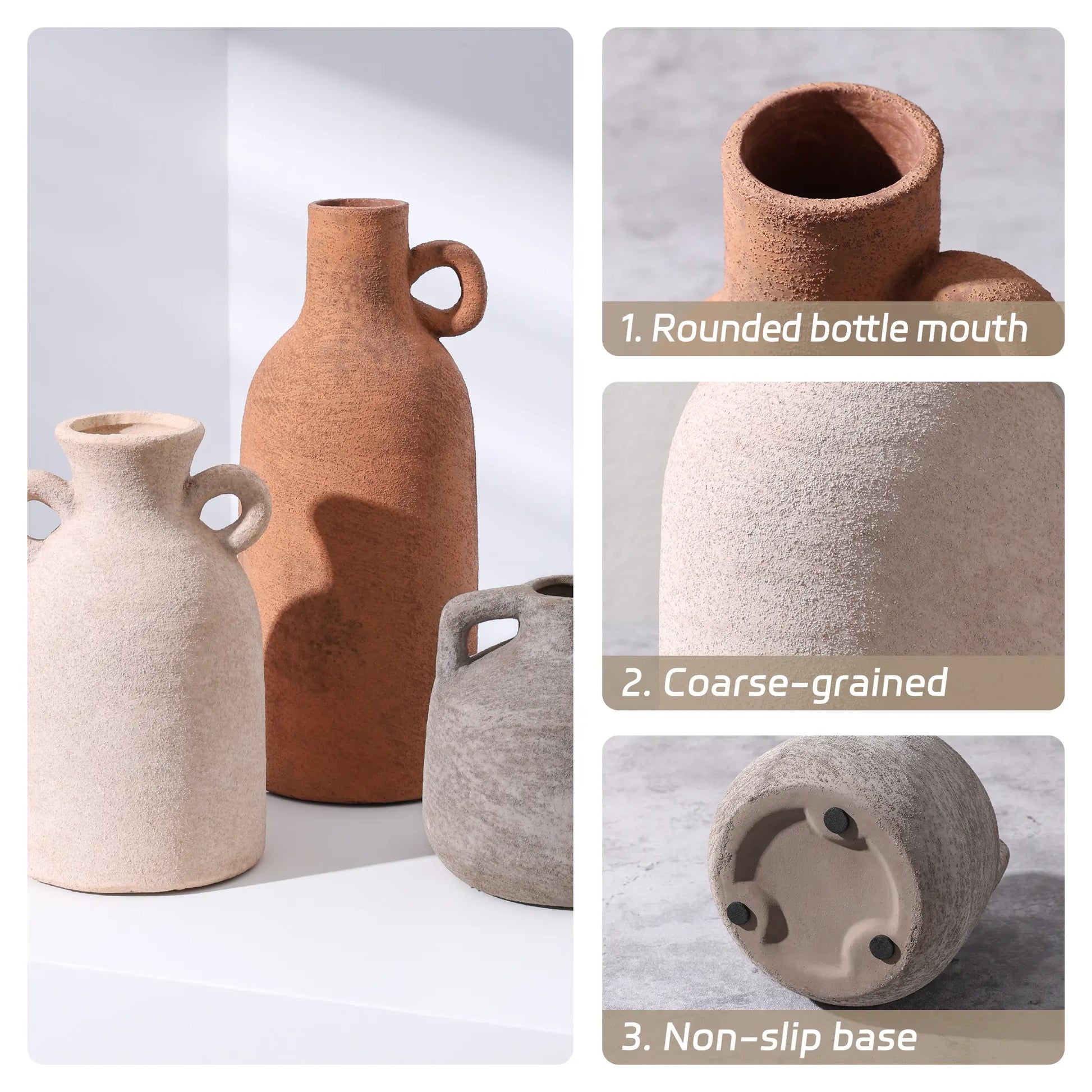 Ivydale Ceramic Vase Set, 3Pcs Flower Vases for Modern Boho Farmhouse Decor, Decorative Vases for Pampas Grass & Dried Flowers, Distressed Finish