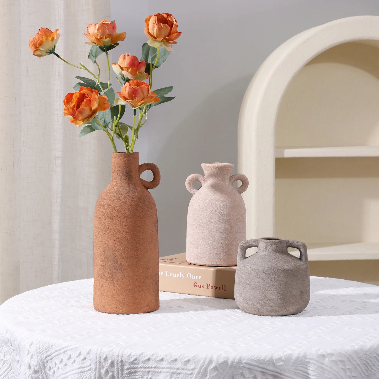 Ivydale Ceramic Vase Set, 3Pcs Flower Vases for Modern Boho Farmhouse Decor, Decorative Vases for Pampas Grass & Dried Flowers, Distressed Finish