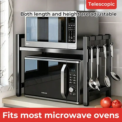 Microwave Rack, Extendable Storage Rack, Double-Layer Kitchen Utensil/Dish Storage for Countertops, Kitchen Organizer Rack
