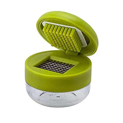Mini Garlic Chopper and Press with Container, Manual Garlic Mincer Crusher Cutter Grinder, Stainless Steel Blades, Handheld Garlic Slicer Dicer Zoom Tool – Green
