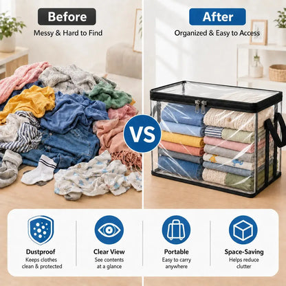 【Fathersdaygift】Stuffed Animal Storage Box with Handle, Clear PVC Plush Toy Organizer Bin for Kids Room & Playroom, Dustproof Foldable Doll Storage Container, Large Capacity Home Storage Basket for Bedroom, Nursery & Gift Use Summerwins