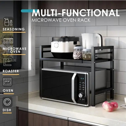 Microwave Rack, Extendable Storage Rack, Double-Layer Kitchen Utensil/Dish Storage for Countertops, Kitchen Organizer Rack