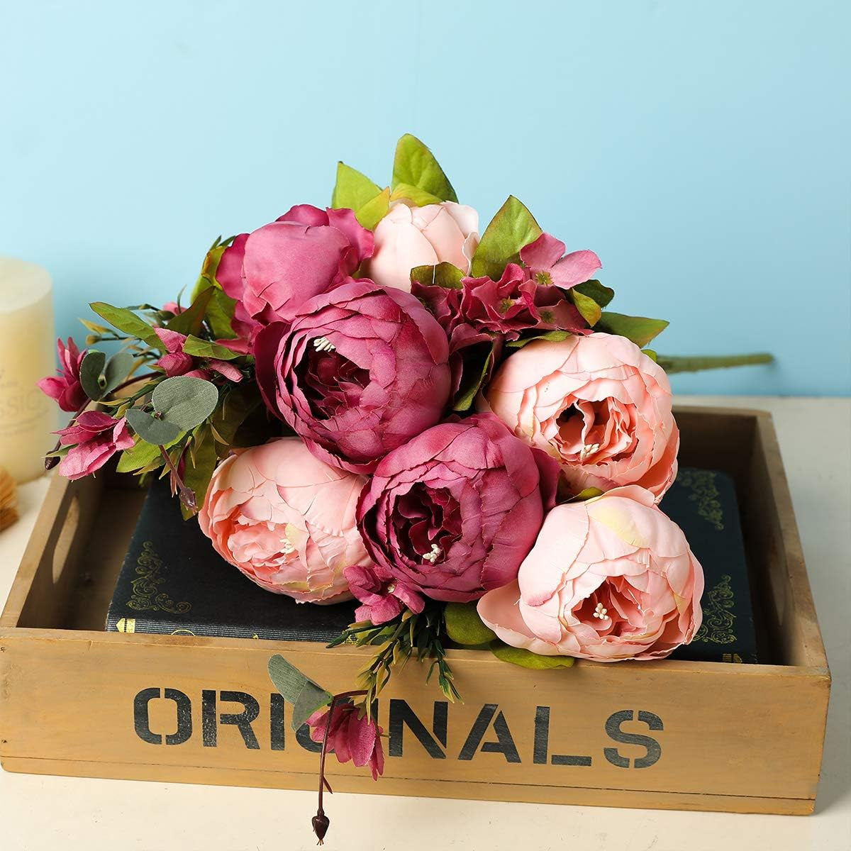 2Pcs Artificial Peony Silk Flowers Bouquet for Wedding Home Garden Party Decoration (New Cameo Brown)